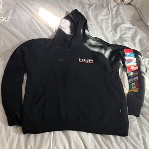 HUF Black Hoodie with Multicolor Flag Sleeve